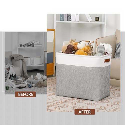 DULLEMELO Extra Large Storage Baskets, Fabric Storage Bins for Organizing Shelves Nursery Toys Books, Closet Baskets and Bins with Handles, White&Grey, 2-Pack - Image 5