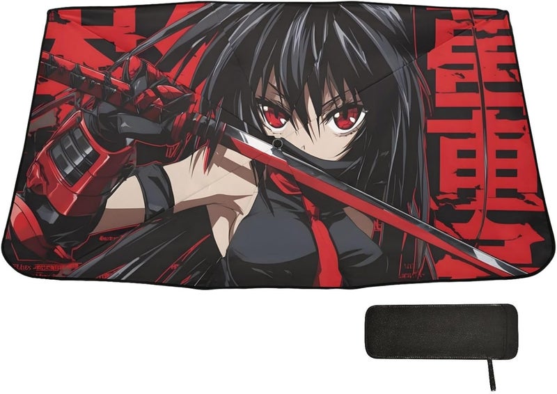 Windshield Sun Shade Umbrella Anime Sword Woman – Fashion Design, Protect Car from Sun & Heat Damage, Easy Store, Universal Fit 55” x 27.5” - Image 1