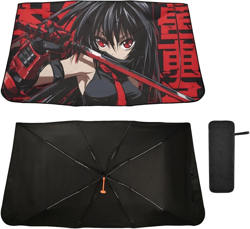 Windshield Sun Shade Umbrella Anime Sword Woman – Fashion Design, Protect Car from Sun & Heat Damage, Easy Store, Universal Fit 55” x 27.5” - Image 2