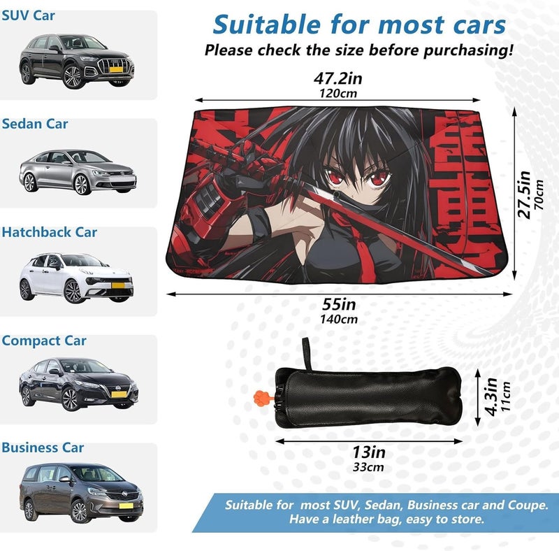 Windshield Sun Shade Umbrella Anime Sword Woman – Fashion Design, Protect Car from Sun & Heat Damage, Easy Store, Universal Fit 55” x 27.5” - Image 3