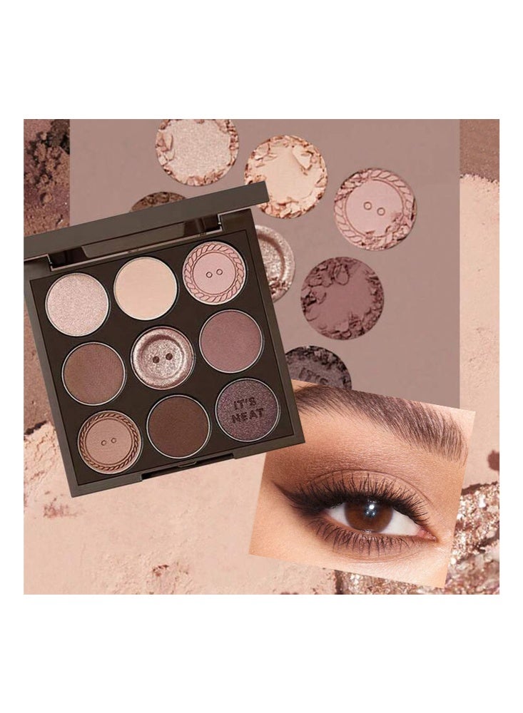 Tingphe My Fave-Mood Eye Paleete, Button-9 Colors Neutral Eyeshadow Palette, Matte Shimmer Nude Eye Shadow Palette, Earth Tones Brown Eyeshadow, Neutral Nude Tones for Everyday Wear - Image 2