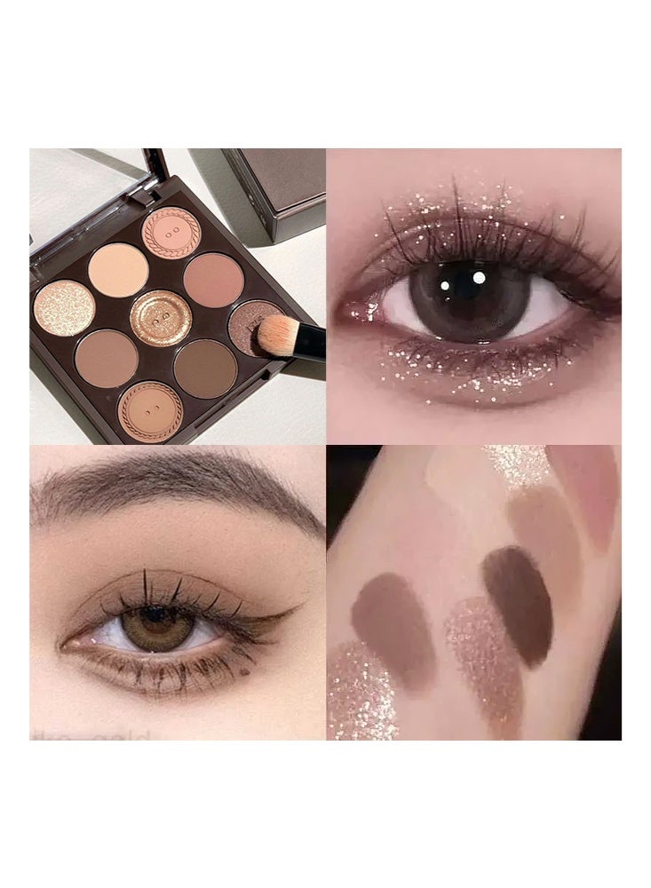 Tingphe My Fave-Mood Eye Paleete, Button-9 Colors Neutral Eyeshadow Palette, Matte Shimmer Nude Eye Shadow Palette, Earth Tones Brown Eyeshadow, Neutral Nude Tones for Everyday Wear - Image 5