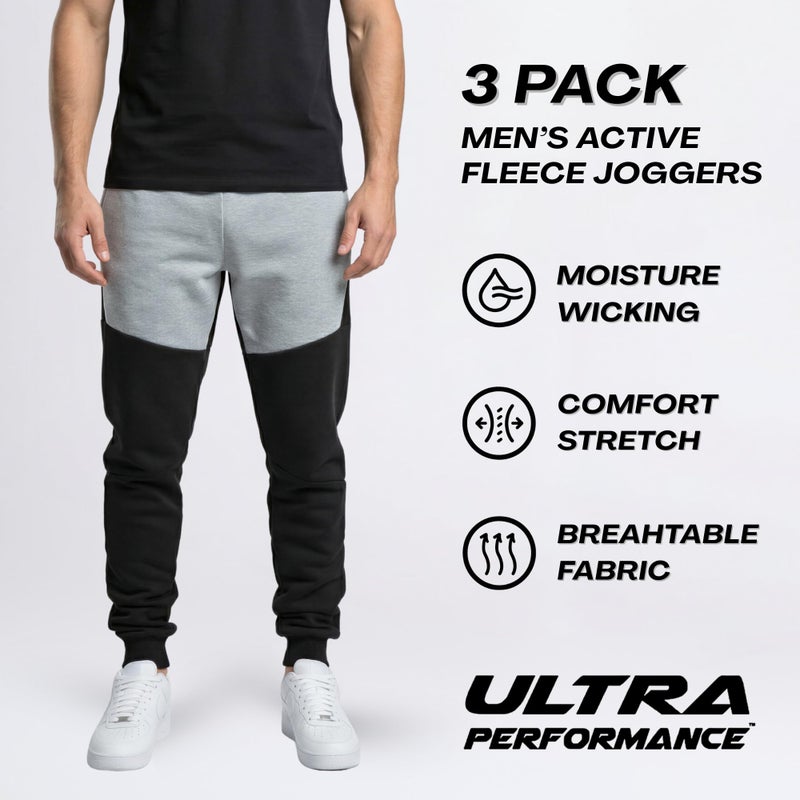 Ultra Performance 3 Pack Fleece Active Tech Joggers for Men, Mens Sweatpants with Zipper Pockets - Image 3