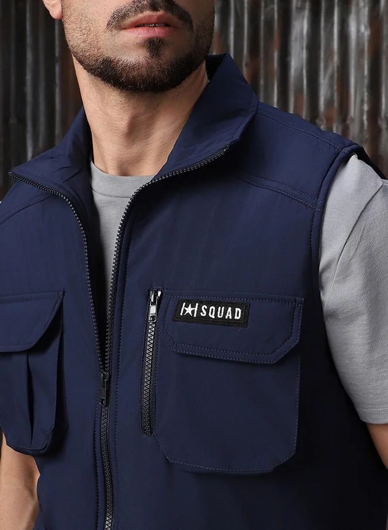 هاي ستار Men's Navy 100% Polyester Printed Regular Fit Jacket