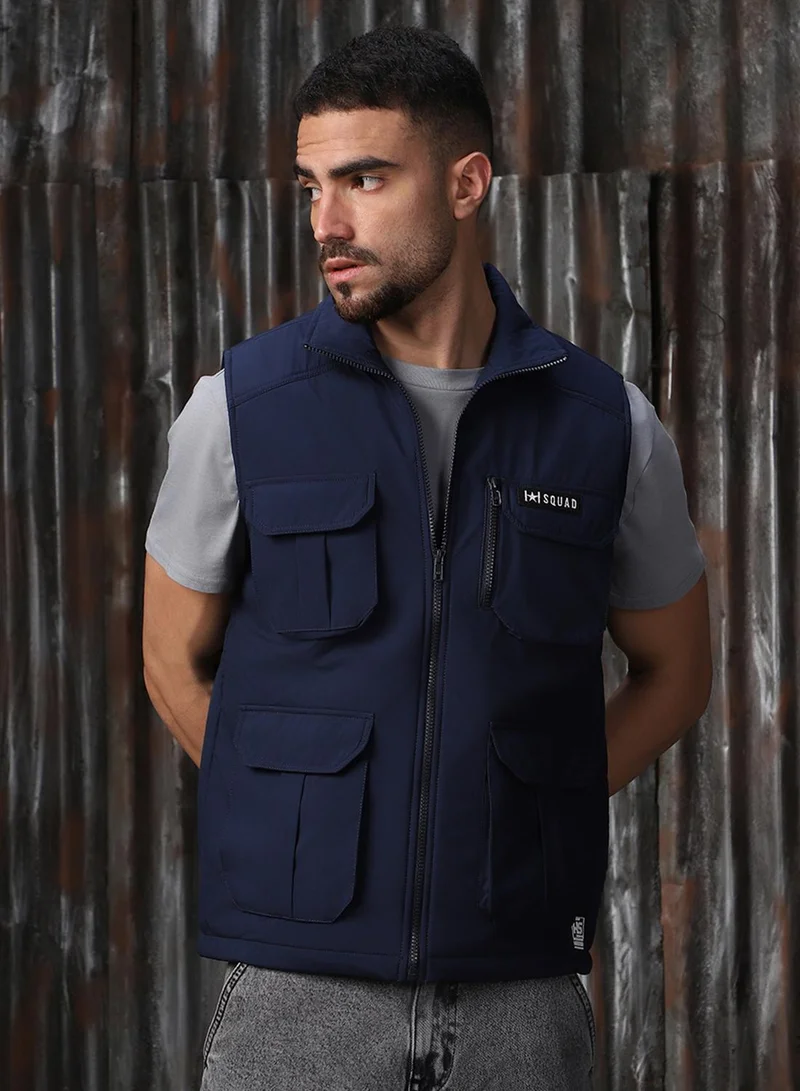 هاي ستار Men's Navy 100% Polyester Printed Regular Fit Jacket