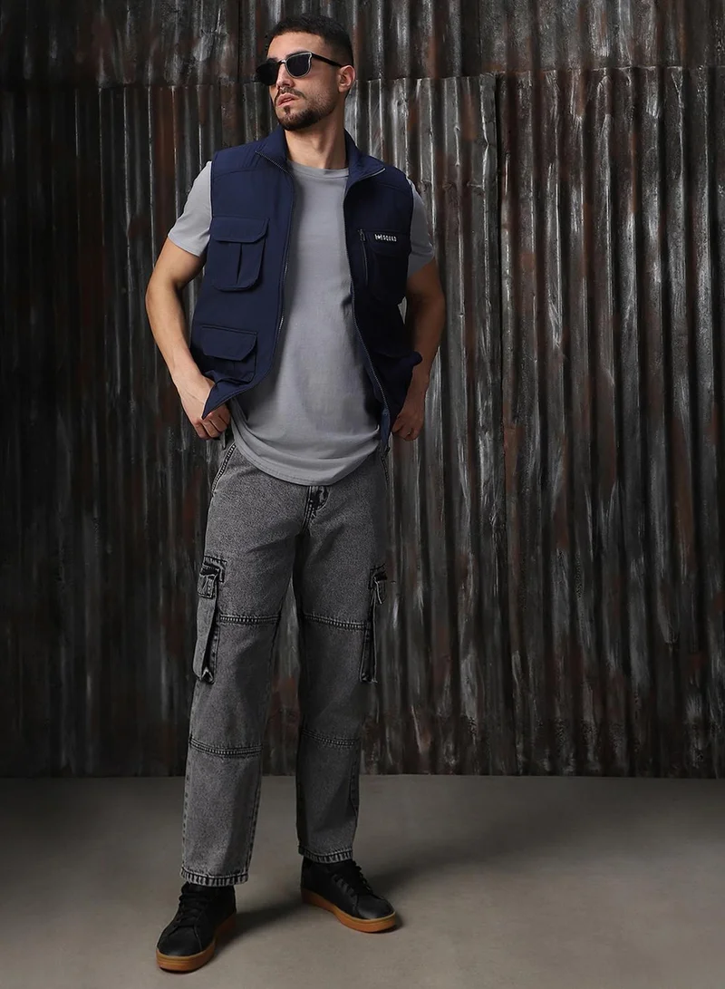 هاي ستار Men's Navy 100% Polyester Printed Regular Fit Jacket
