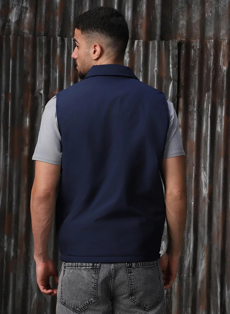 هاي ستار Men's Navy 100% Polyester Printed Regular Fit Jacket