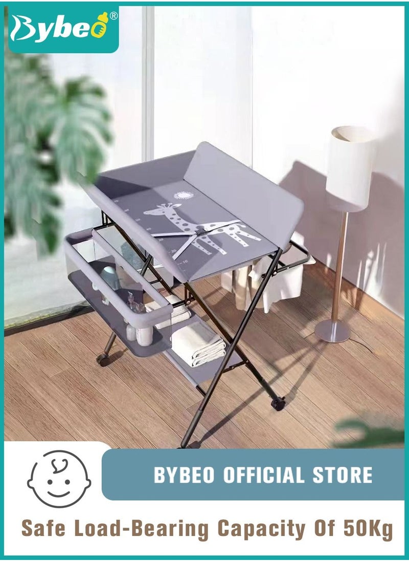 Bybeo - 4 in 1 Baby Changing Table Infant Foldable Nursery Change Tables with Unit Storage Bags and Wheels,Adjusted in Three Steps for Healthy and Safety - Image 1