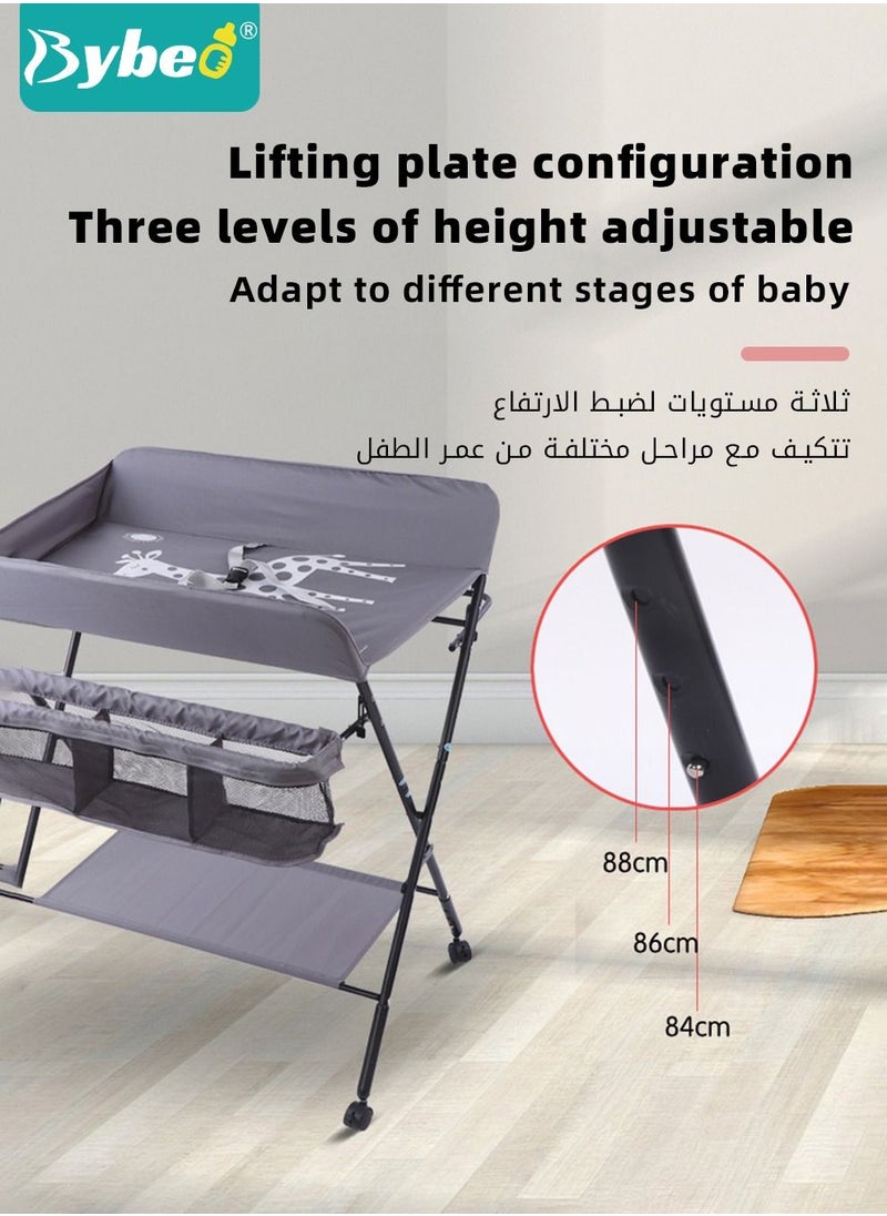 Bybeo - 4 in 1 Baby Changing Table Infant Foldable Nursery Change Tables with Unit Storage Bags and Wheels,Adjusted in Three Steps for Healthy and Safety - Image 1