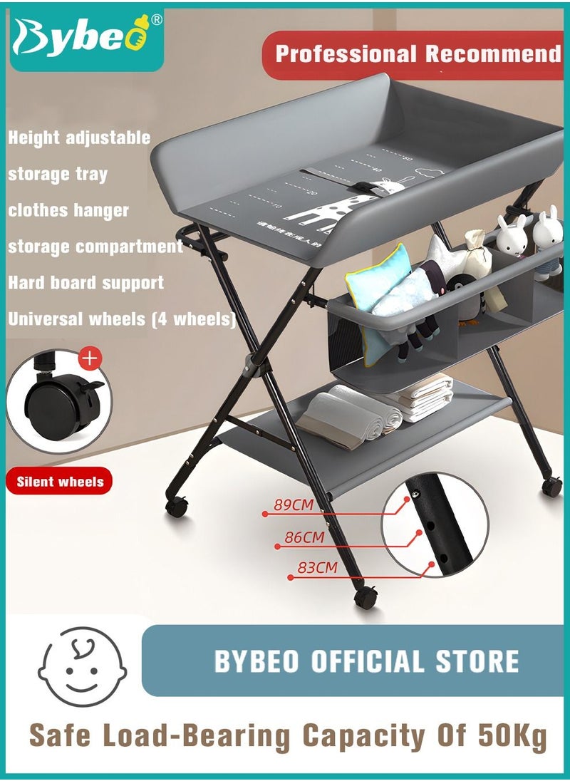 Bybeo - 4 in 1 Baby Changing Table Infant Foldable Nursery Change Tables with Unit Storage Bags and Wheels,Adjusted in Three Steps for Healthy and Safety - Image 1