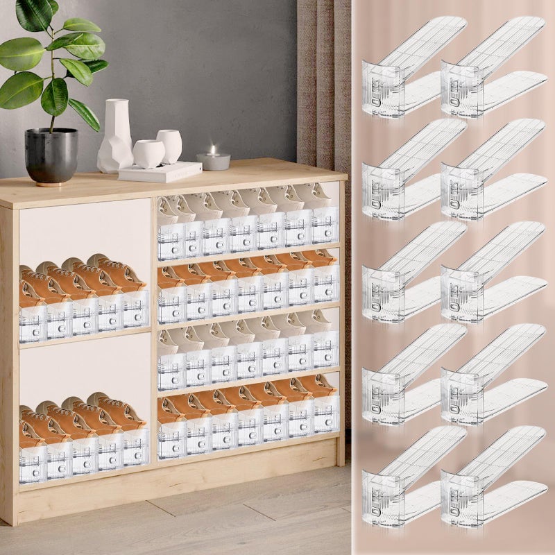 FENRUNXU Transparent Shoe Slots Organizer for Closet, 20 Pack Shoe Stacker Organizer for Closet Shoe Display Space Saver,Adjustable Shoe Rack Organizer Holder for High Heels,Sneakers(Transparent) - Image 4