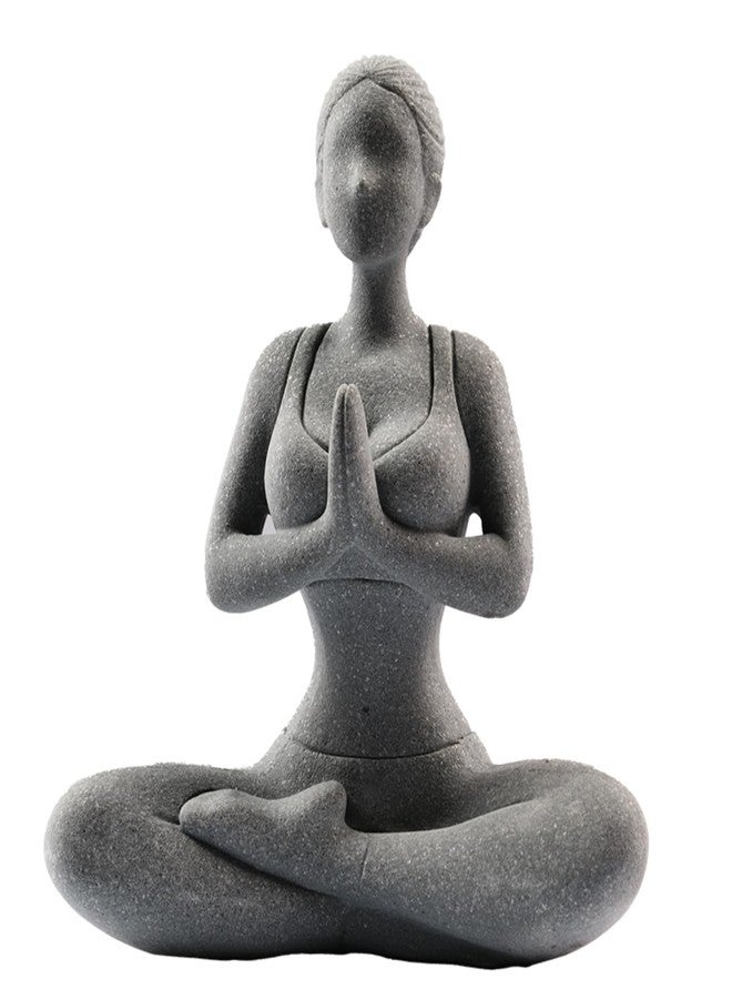 livelyfish Yoga Lady Statue Sandstone Yoga Pose Figure Meditation Women Collectible Figurines for Home Shelf Aquarium Fish Tank Decor (B-Style) - Image 1