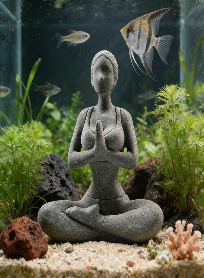livelyfish Yoga Lady Statue Sandstone Yoga Pose Figure Meditation Women Collectible Figurines for Home Shelf Aquarium Fish Tank Decor (B-Style) - Image 4