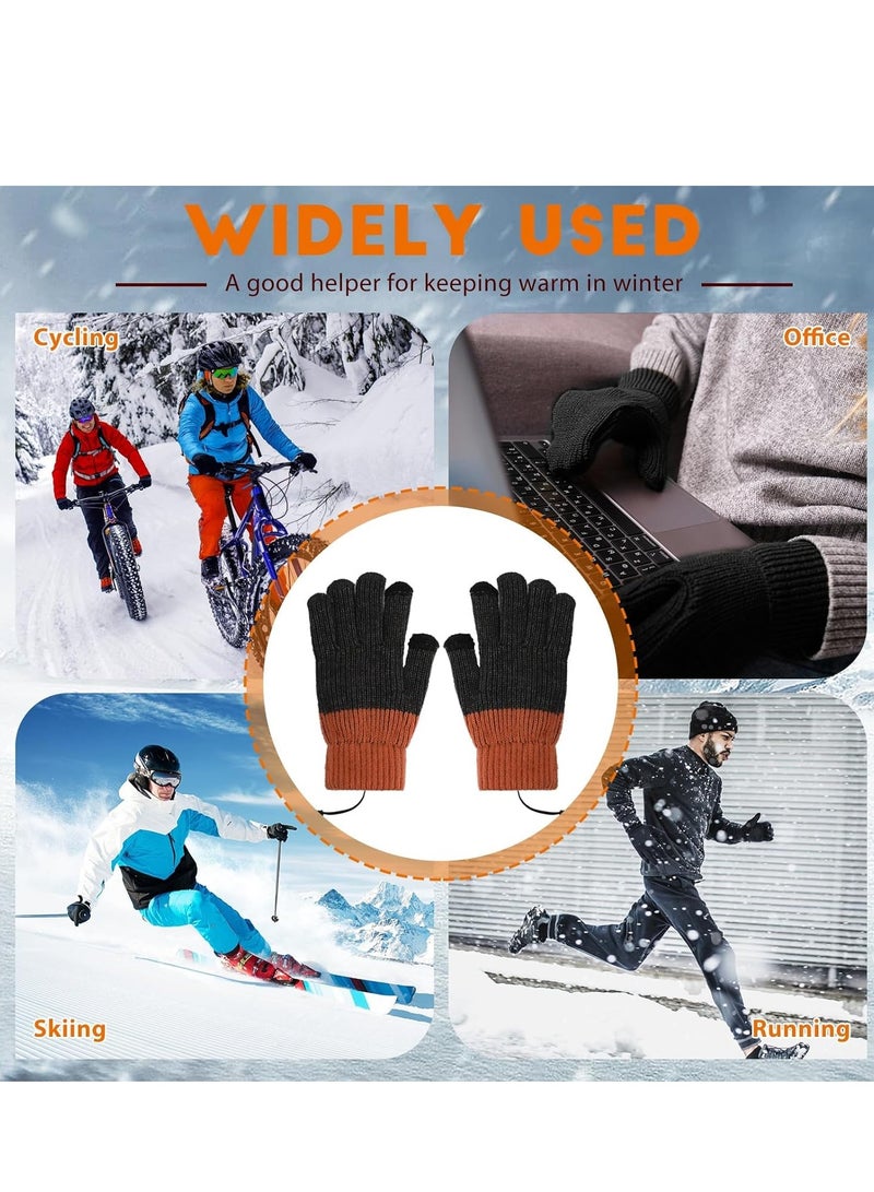 USB Heated Gloves for Women Men Mitten Winter Electric Hand Warmer Stretchy Knitting Full Fingers Thermal Glove 2 Touchscreen Laptop Heating Washable Gift - Image 3