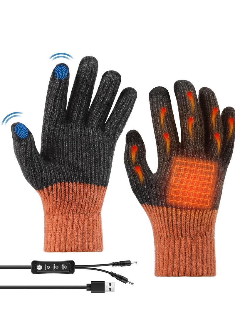 USB Heated Gloves for Women Men Mitten Winter Electric Hand Warmer Stretchy Knitting Full Fingers Thermal Glove 2 Touchscreen Laptop Heating Washable Gift - Image 1