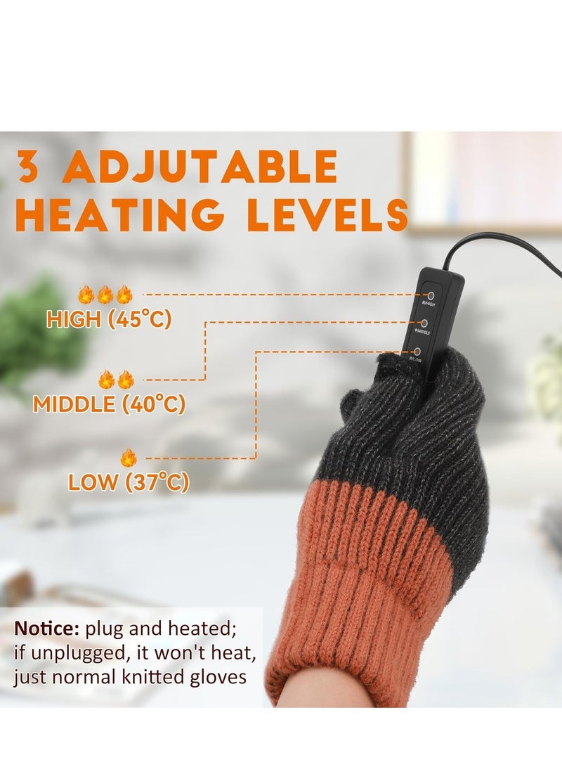 USB Heated Gloves for Women Men Mitten Winter Electric Hand Warmer Stretchy Knitting Full Fingers Thermal Glove 2 Touchscreen Laptop Heating Washable Gift - Image 2