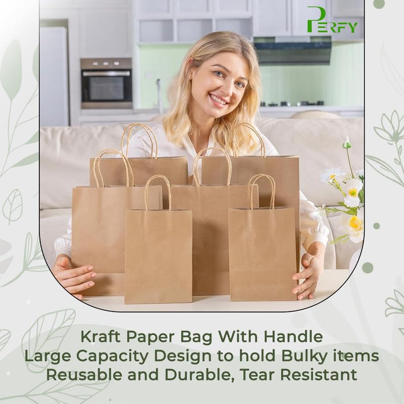Perfy Paper Bags 6x4x8 Inchs Shopping Bags, Gift Bags|Disposable Bag| Retail Bags, Recycled Bulk, Brown Paper Bags with Handles (Pack of 50) - Image 5