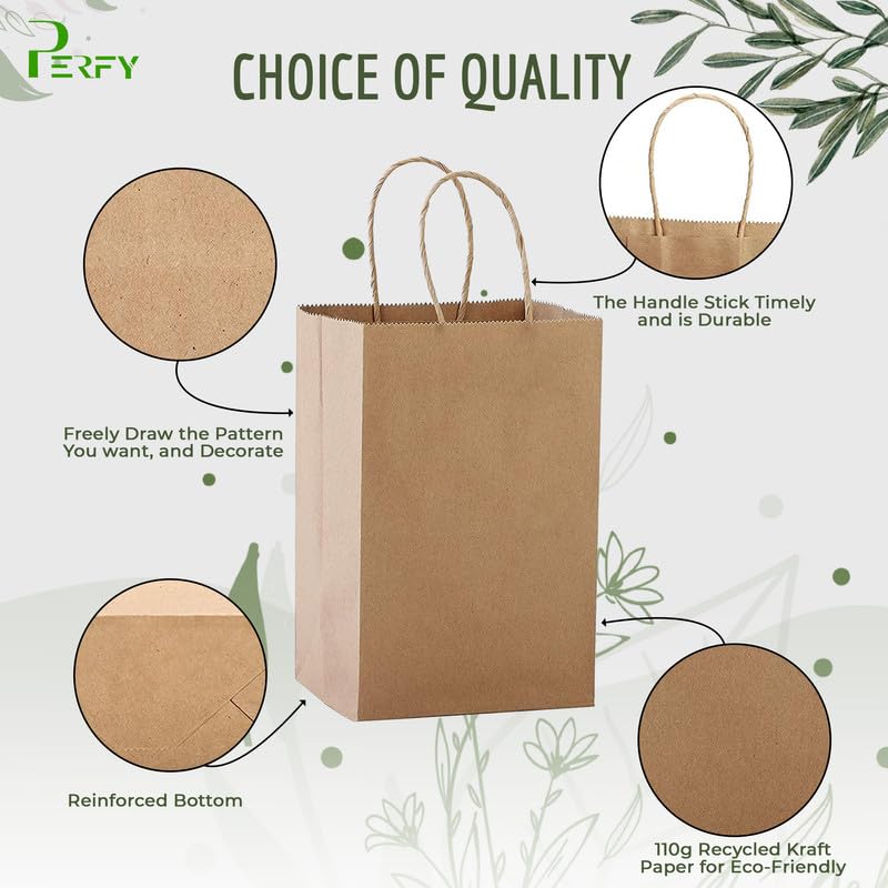 Perfy Paper Bags 6x4x8 Inchs Shopping Bags, Gift Bags|Disposable Bag| Retail Bags, Recycled Bulk, Brown Paper Bags with Handles (Pack of 50) - Image 3