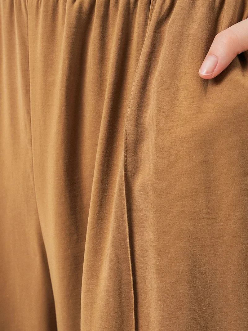 Big Dart Tan Natural BDART Wide Leg Trousers with Elastic Waist for Women | Best Price UAE
