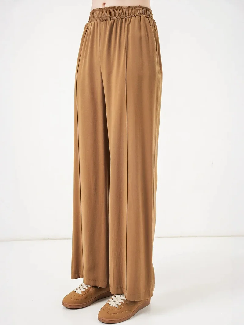 Big Dart Tan Natural BDART Wide Leg Trousers with Elastic Waist for Women | Best Price UAE