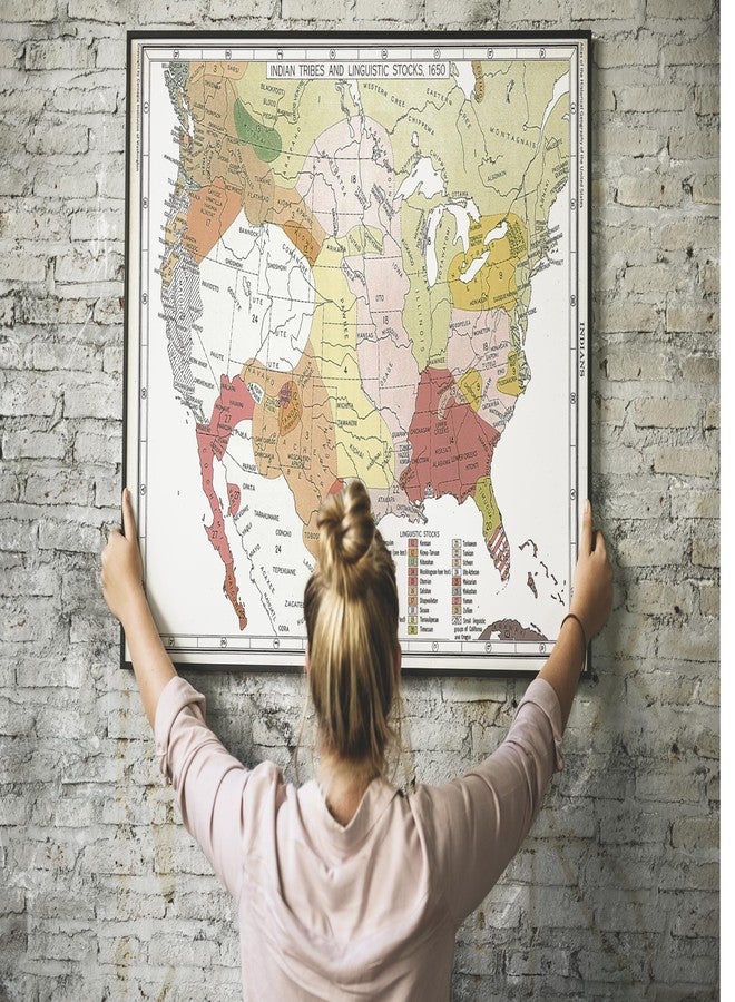 ArtCantHurtU 1650 US Native American Tribes Map Indian Languages - Linguistic Stocks Poster Historical Poster Unframed - Social Studies Classroom Decorations (23"x31") - Image 1