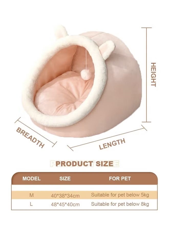 Cat Beds for Indoor Cats Semi-Enclosed Cat Cave Bed with a Plush Ball Large Space for Cats to Sleep Soft and Comfortable Covered Cat Bed with a Washable and Detachable Mat There are M sizes suitable for 8 pounds and L sizes  suitable for 15 pounds or less (pink) - Image 2