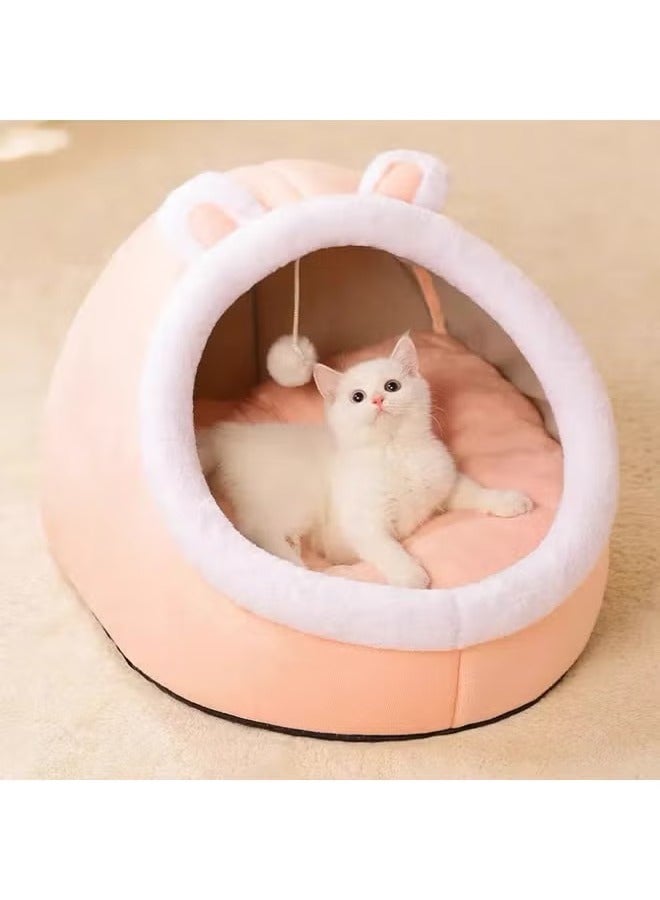 Cat Beds for Indoor Cats Semi-Enclosed Cat Cave Bed with a Plush Ball Large Space for Cats to Sleep Soft and Comfortable Covered Cat Bed with a Washable and Detachable Mat There are M sizes suitable for 8 pounds and L sizes  suitable for 15 pounds or less (pink) - Image 5