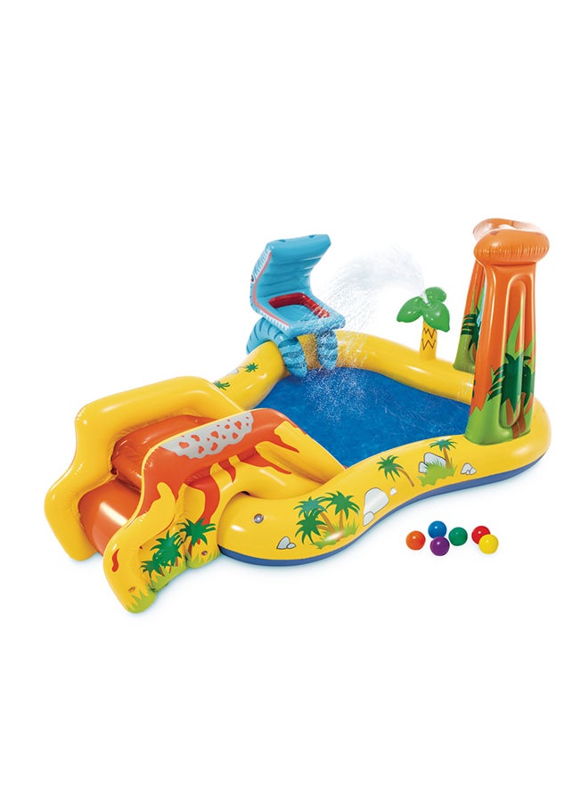 Intex Inflatable Dinosaur Play Center Outdoor Playhouse with Kid Pool Slide, Water Sprayer, Waterfall, and 6 Balls, Multicolor 249x191x109cm 249x191x109cm - Image 1
