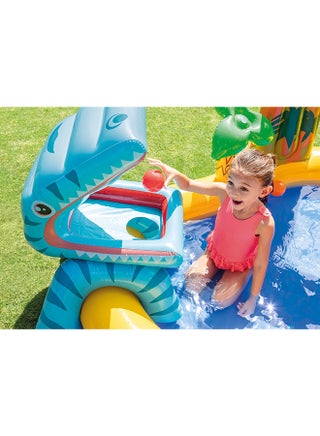 Intex Inflatable Dinosaur Play Center Outdoor Playhouse with Kid Pool Slide, Water Sprayer, Waterfall, and 6 Balls, Multicolor 249x191x109cm 249x191x109cm - view 5