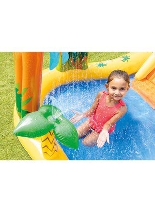 Intex Inflatable Dinosaur Play Center Outdoor Playhouse with Kid Pool Slide, Water Sprayer, Waterfall, and 6 Balls, Multicolor 249x191x109cm 249x191x109cm - view 2
