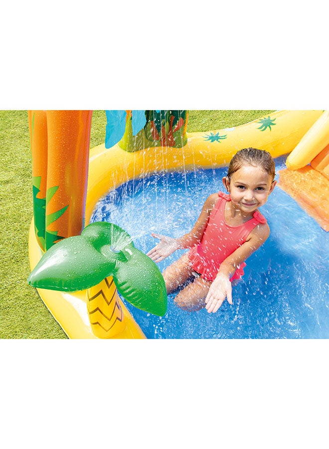 Intex Inflatable Dinosaur Play Center Outdoor Playhouse with Kid Pool Slide, Water Sprayer, Waterfall, and 6 Balls, Multicolor 249x191x109cm 249x191x109cm - Image 2