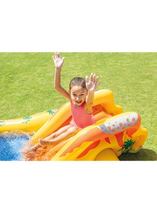 Intex Inflatable Dinosaur Play Center Outdoor Playhouse with Kid Pool Slide, Water Sprayer, Waterfall, and 6 Balls, Multicolor 249x191x109cm 249x191x109cm - view 3