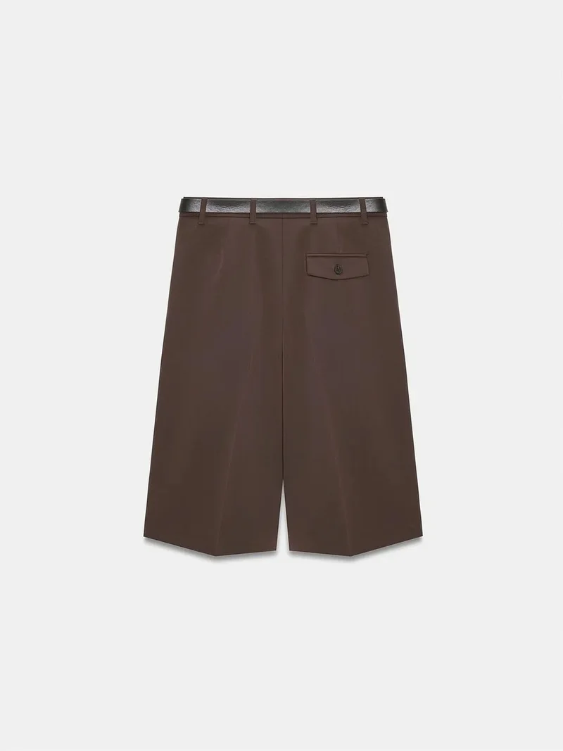 Dilvin Coffee Brown DILVIN High-Waist Wide-Leg Tailored Shorts for Women | Best Price UAE