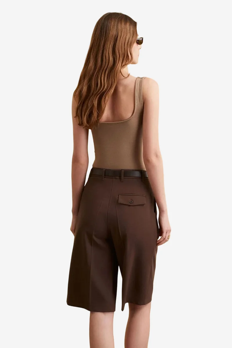 Dilvin Coffee Brown DILVIN High-Waist Wide-Leg Tailored Shorts for Women | Best Price UAE