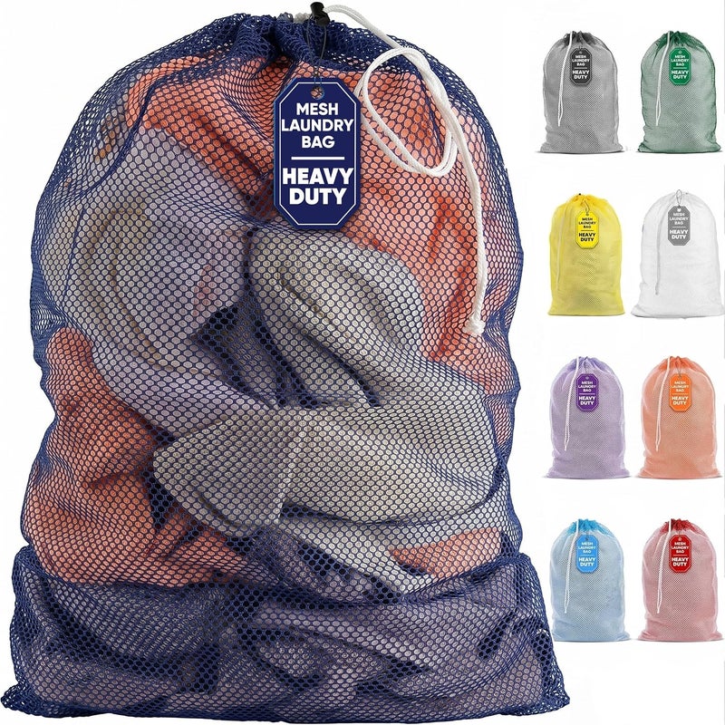 Mesh XL Laundry Bag 24"x36", Heavy Duty Drawstring, Navy Blue