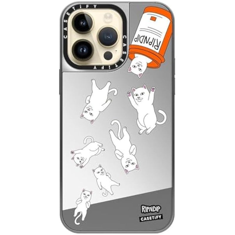 كاستيفي CASETiFY Mirror Case for iPhone 14 Pro Max 【RipNDip Colab/Reflective / 4.9ft Drop Protection/Compatible with Magsafe】 - Nermal Pills - Silver on Silver - Image 4