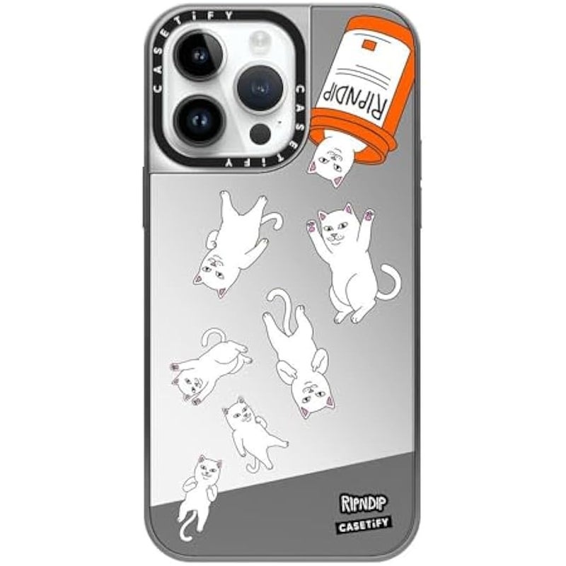 كاستيفي CASETiFY Mirror Case for iPhone 14 Pro Max 【RipNDip Colab/Reflective / 4.9ft Drop Protection/Compatible with Magsafe】 - Nermal Pills - Silver on Silver - Image 1