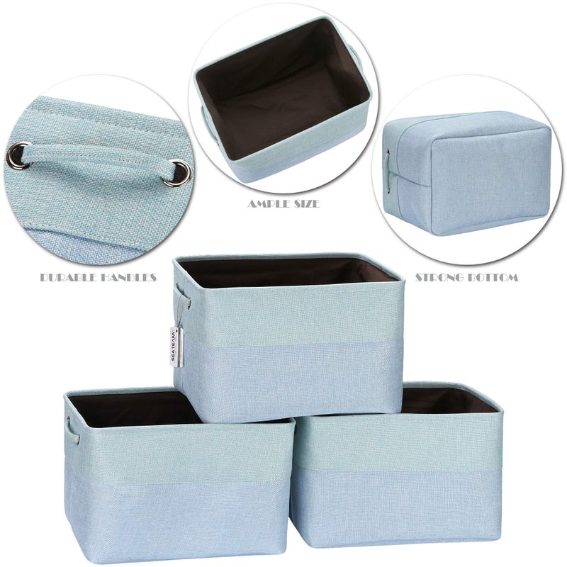 Sea Team 3-Pack Large Storage Basket Set, Trunk Organizer, Clothes Toys Bin, 15 x 10 x 10 Inches, Big Rectangular Canvas Fabric Collapsible Shelf Box with Handles for Kids Room (Babyblue/Mint) - Image 5