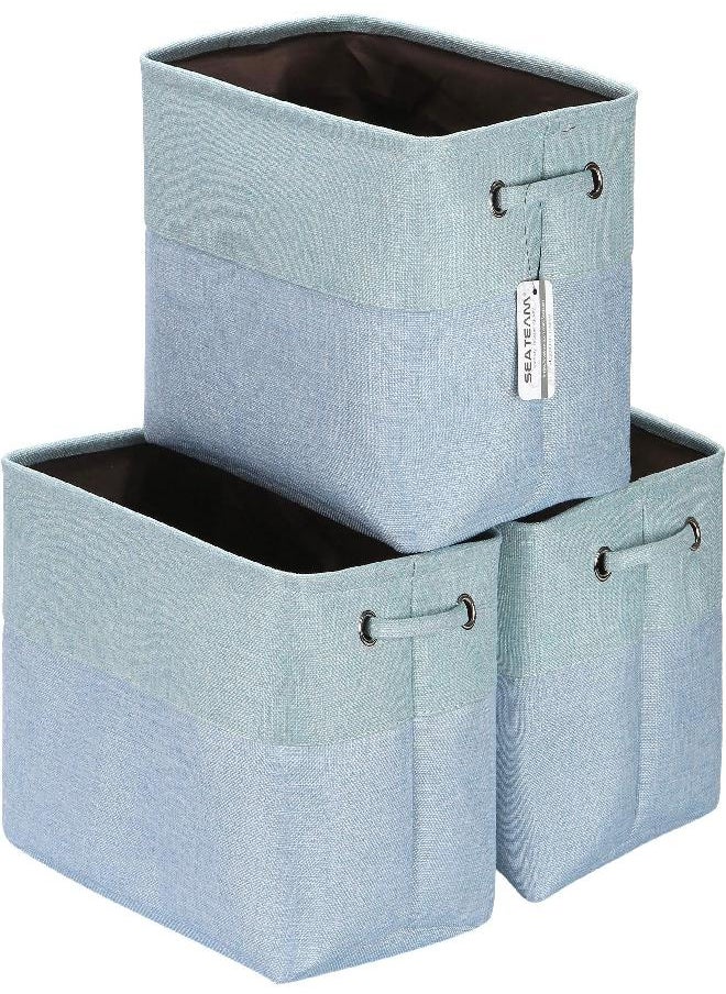 Sea Team Sea Team 3-Pack Large Storage Basket Set, Trunk Organizer, Clothes Toys Bin, 15 x 10 x 10 Inches, Big Rectangular Canvas Fabric Collapsible Shelf Box with Handles for Kids Room (Babyblue/Mint)  - Image 4