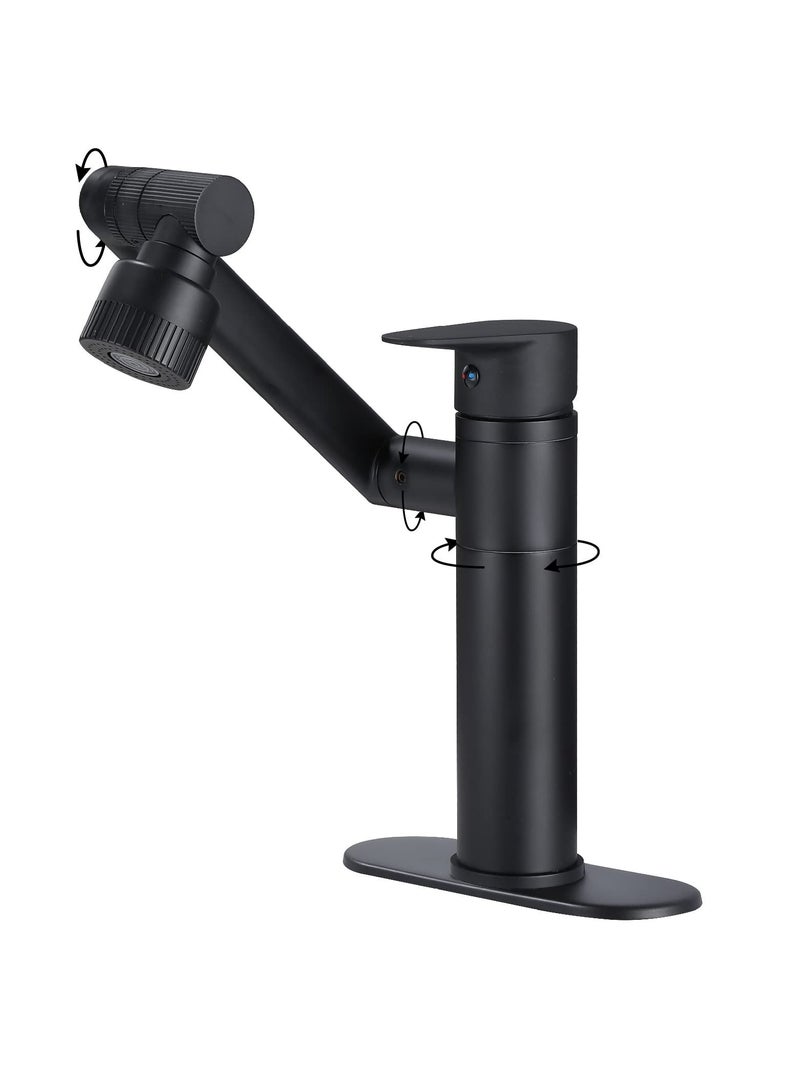 Y&D 1080 Degree Swivel Faucet for Bathroom Sink, Matte Black Kitchen with Big Angle Rotate Spray Dual Function, Single Handle Vanity Deck Plate, Lavatory  - Image 1