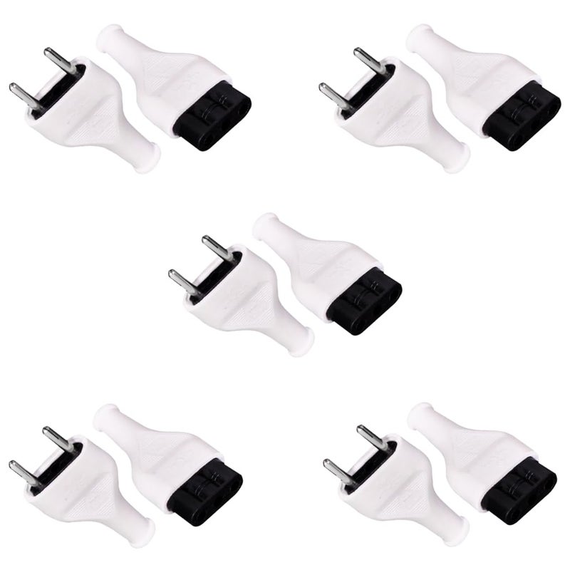 Electrical Connector Set, 5 Male and 5 Female Plug, Black and White Rubber