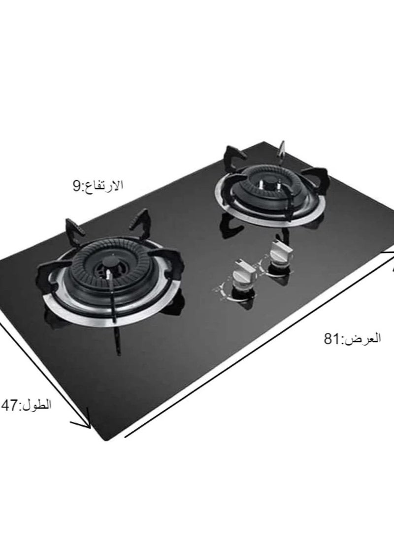 راني موقد غاز 2 شعلات يحتوي كل شعله على 9 اعين بقوة 4500WK بإشعال ذاتي بسطح زجاجي - Image 2