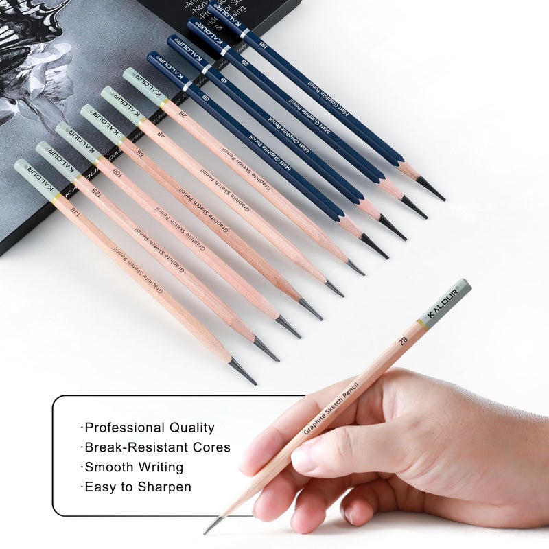 KALOUR 25-Piece Professional Sketch Pencil Set with Matte and Regular Pencils - Includes Vinyl Eraser, Kneaded Eraser, Sharpener, Pencil Extender and Blending Stump - Ideal for Artists and Beginners - Image 3