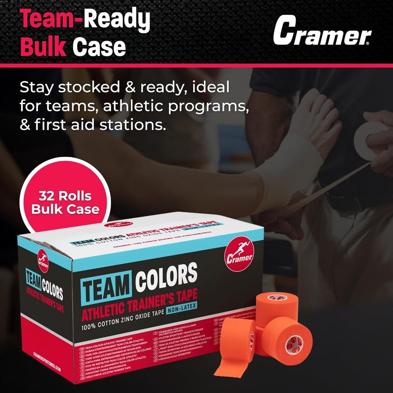 Cramer Team Color Athletic Tape, Orange, for Ankle, Wrist, and Injury Taping, Helps Protect and Prevent Injuries, Promotes Faster Healing, Athletic Training First Aid Supplies, 1.5", Bulk 32 Roll Case - Image 5