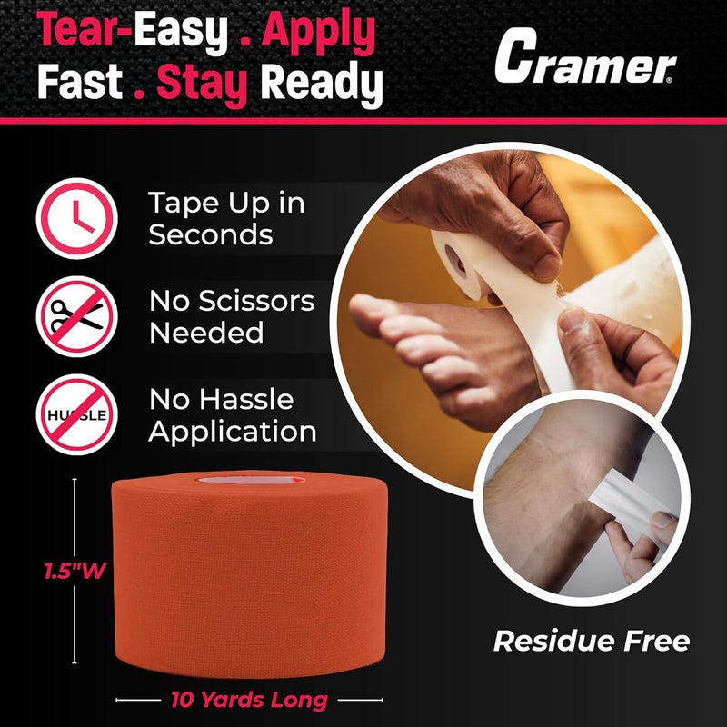 Cramer Team Color Athletic Tape, Orange, for Ankle, Wrist, and Injury Taping, Helps Protect and Prevent Injuries, Promotes Faster Healing, Athletic Training First Aid Supplies, 1.5", Bulk 32 Roll Case - Image 3