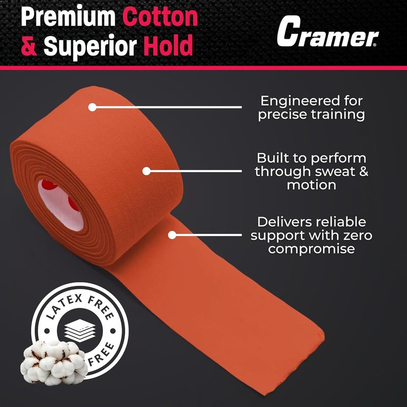 Cramer Team Color Athletic Tape, Orange, for Ankle, Wrist, and Injury Taping, Helps Protect and Prevent Injuries, Promotes Faster Healing, Athletic Training First Aid Supplies, 1.5", Bulk 32 Roll Case - Image 2