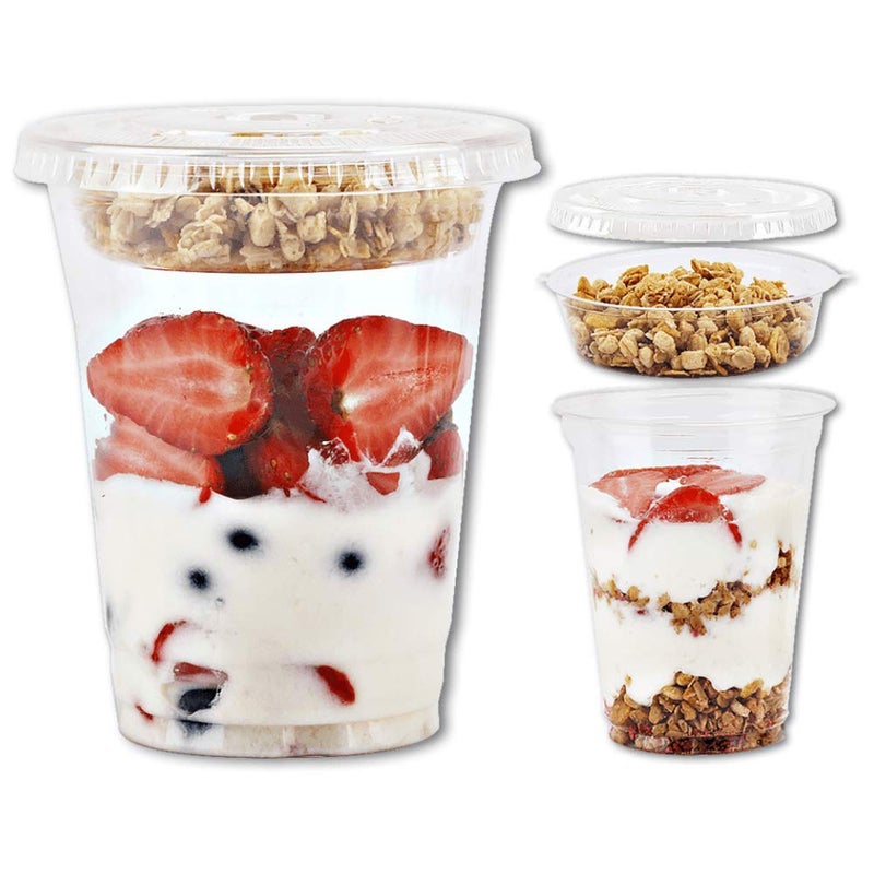 Aatriet 12 oz Clear Plastic Parfait Cups with Insert 3.25oz & Flat Lids No Hole - (20 Sets) Yogurt Fruit Parfait Cups for Kids  for Dips and Veggies  Take Away Breakfast and Snacks. No Leaking - Image 1