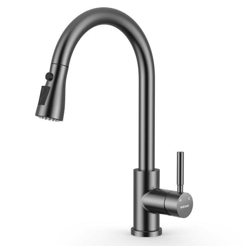 WEWE Kitchen Faucets with Pull Down Sprayer, Stainless Steel Single Handle 1 Hole for Family Kitchen Commercial Camper Laundry Rv Bar, Matte Gray - Image 1