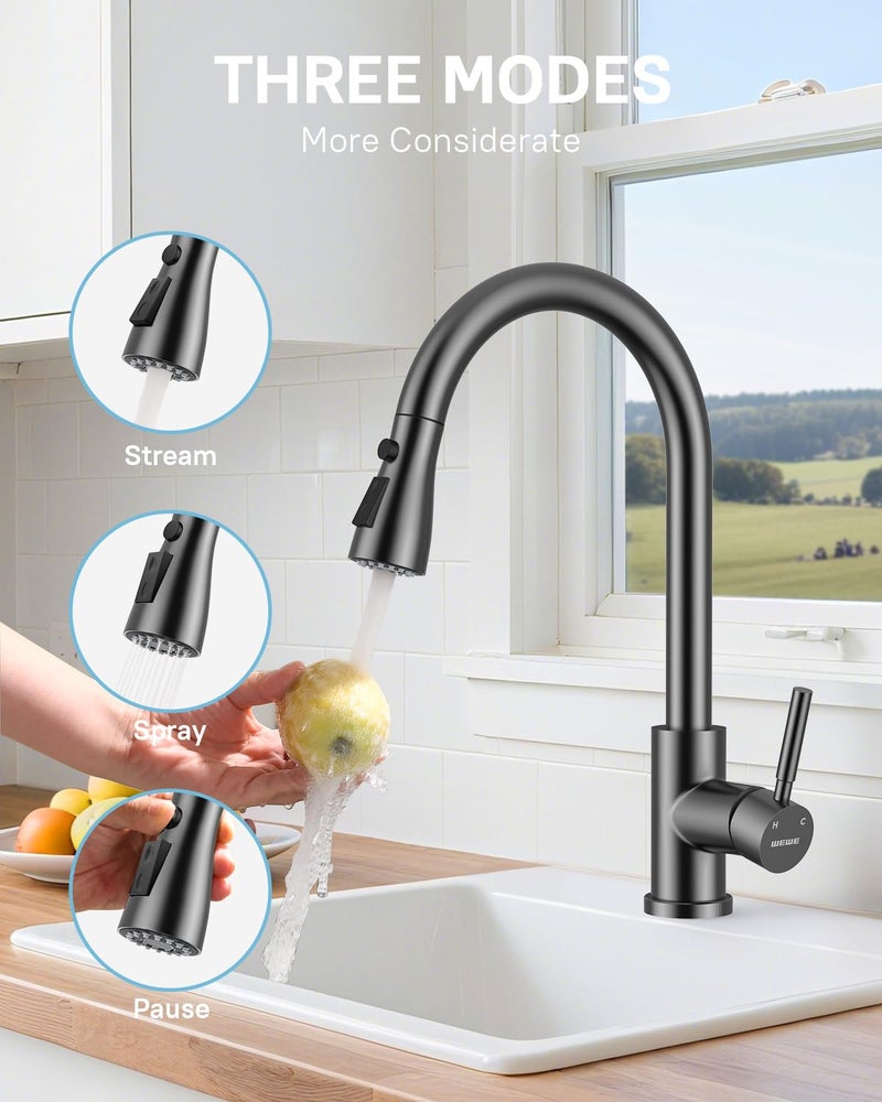 WEWE Kitchen Faucets with Pull Down Sprayer, Stainless Steel Single Handle 1 Hole for Family Kitchen Commercial Camper Laundry Rv Bar, Matte Gray - Image 4