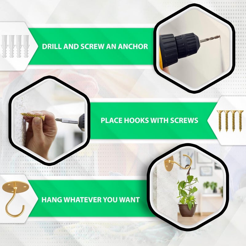 Etoolia Ceiling Hooks for Hanging Plants- 4pcs 2.56 inches Heavy Duty Powder Coated, Gold Hanging Hooks for Bird Feeders, Planters and Wind Chimes - Image 2